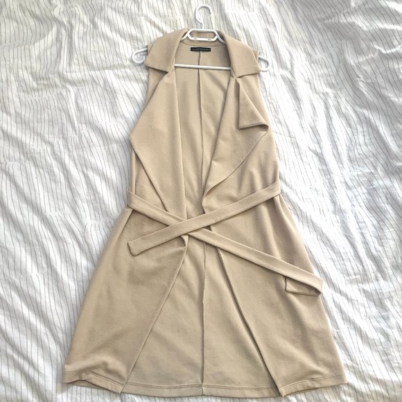 Seven Sisters Jackets & Blazers - Seven Sister M Boutique Beige Waterfall Long Vest with Tie Medium